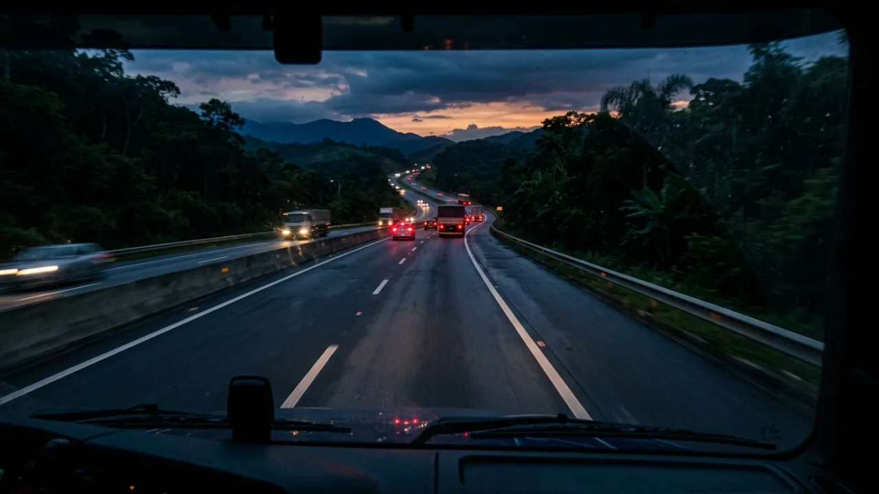 Visão da estrada em tempo real capturada por câmera frontal de alta definição